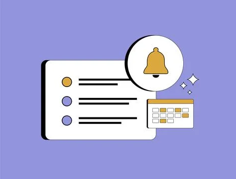 Task management and notification illustration featuring checklist, calendar and Illustrazione stock