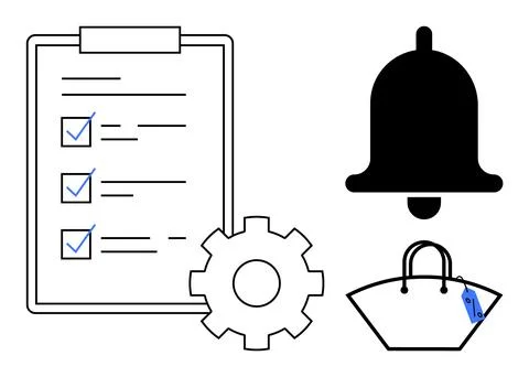 Task Management and Notification Tools with Shopping and Settings Icons Stock Illustration