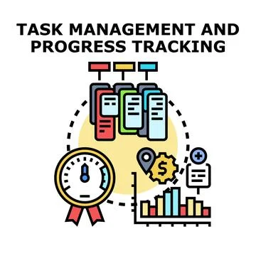 Task management and tracking system monitoring business progress Stock Illustration