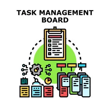 Task management board organizing project planning process Ilustración de archivo