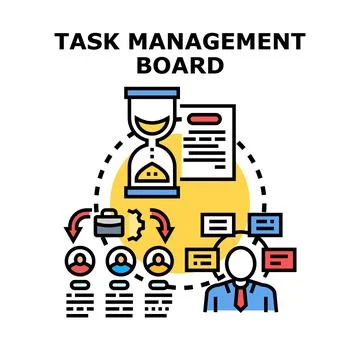Task management board organizing team workflow process Stock Illustration