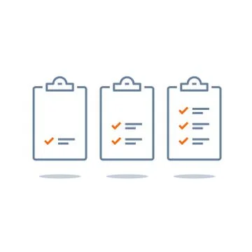 Task management check list, efficient work, project plan, fast progress, leve Illustrazione stock
