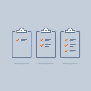 Task management check list, efficient work, project plan, fast progress, leve Stock Illustration