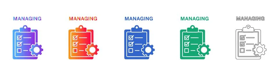 Task Management Clipboard Icon Set with Gear Detail Stock Illustration