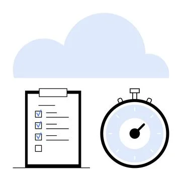 Task Management Concept with Cloud Storage, Checklist, and Stopwatch Stock Illustration