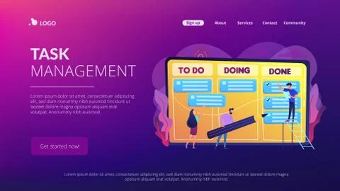 Task management concept landing page. Stock Illustration