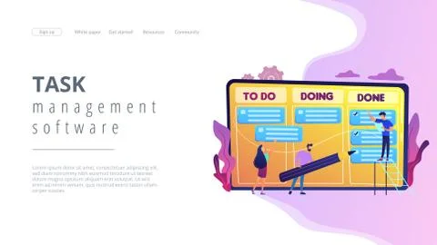 Task management concept landing page. Stock Illustration