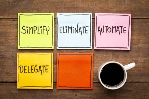 Task management concept: simplify, eliminate, automate, delegate Task mana... Stock Photos