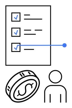 Task Management, Finance, and User with Checklist, Coin, and Person Outline Stockillustratie