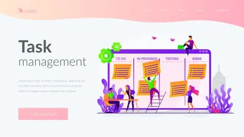 Task management landing page template Stock Illustration
