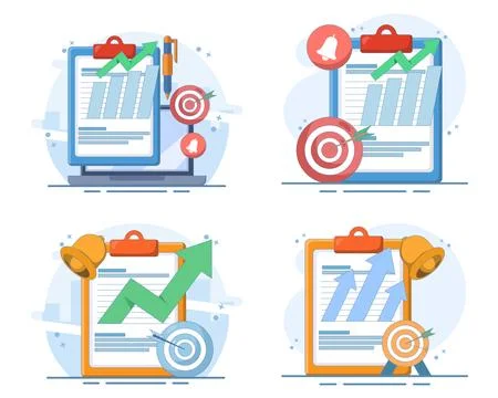 Task management set, project planning, time organization, workflow tools. Stock Illustration