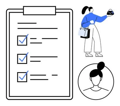 Task management, shopping, goal planning, productivity, consumer behavior, on Illustrazione stock