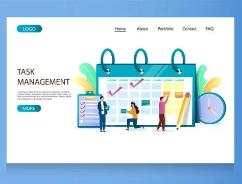 Task management vector website landing page design template Stock Illustration