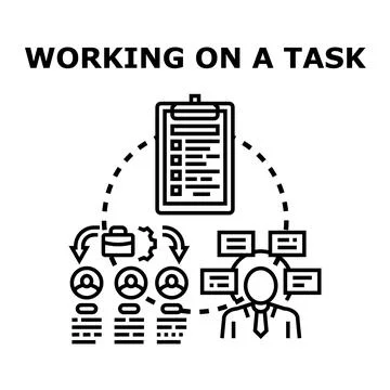 Task management workflow process with team collaboration and project planning Stock Illustration
