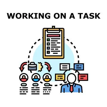 Task management workflow process with team collaboration and project planning Stock Illustration