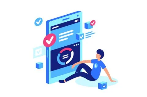 Task manager, mobile work, online system. Illustrazione stock