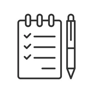Task notepad icon in line design. task, notepad, checklist, pen, writing Stock Illustration