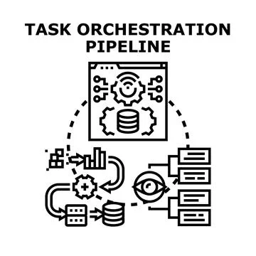 Task orchestration pipeline automating business processes workflow Illustrazione stock