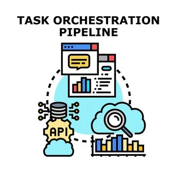 Task orchestration pipeline deploying integration data processing Stock Illustration