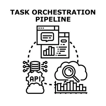 Task orchestration pipeline deploying integration data processing Stock Illustration