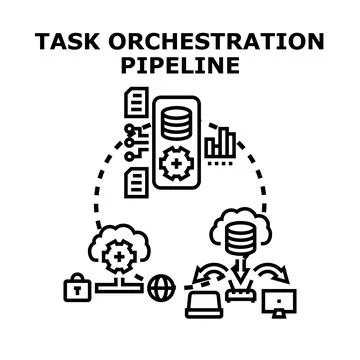 Task orchestration pipeline designing business process automation Stock Illustration