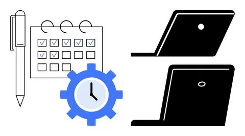 Task organization, time management, remote work, workflow optimization, corpo Illustrazione stock