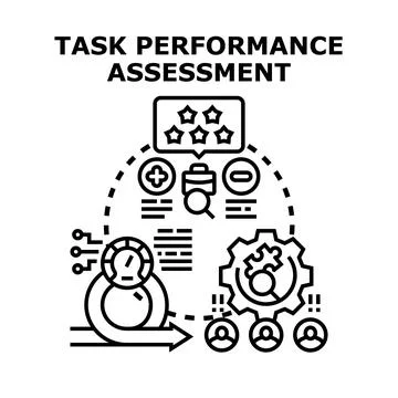 Task performance assessment evaluating business processes achieving goals Stock Illustration