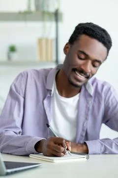 Task planning happy man make notes happy casual Stock Photos