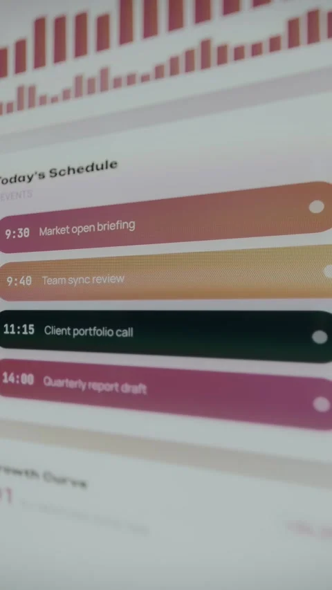 Task planning interface displaying daily schedule of professional appointments Stock Footage 333860962