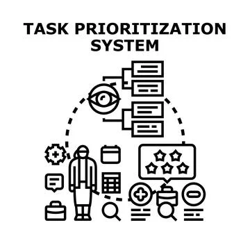 Task prioritization system developing strategy working process Stock Illustration