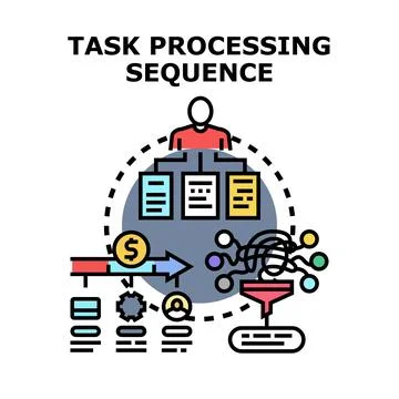 Task processing sequence workflow steps icon vector 스톡 일러스트