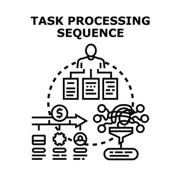 Task processing sequence workflow steps icon vector 库存插图
