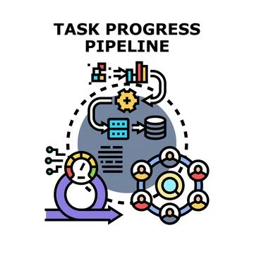 Task progress pipeline managing development process workflow Illustrazione stock