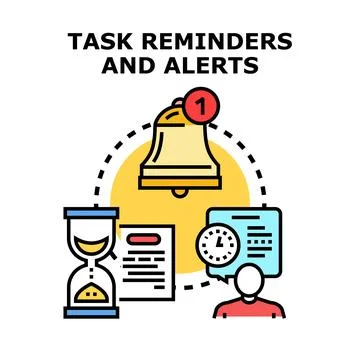 Task reminders creating notification alerts for organization Stock Illustration