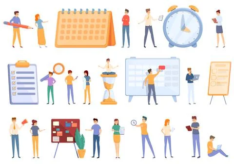 Task schedule icons set, cartoon style 스톡 일러스트