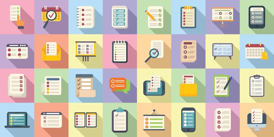 Task schedule icons set flat vector. Calendar agenda 스톡 일러스트