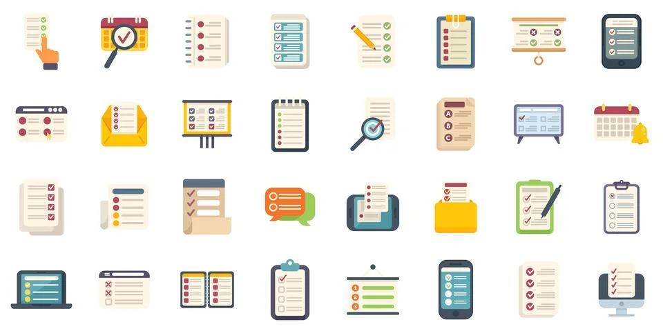 Task schedule icons set flat vector. Calendar agenda Illustrazione stock