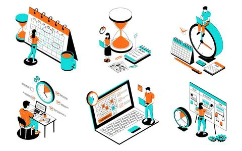 Task schedule. Office people organize effective work. Employees making timetable Stock Illustration