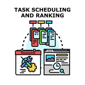 Task scheduling and ranking process creating an efficient workflow Stockillustratie