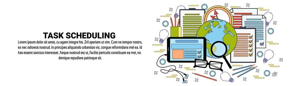 Task Scheduling Web Banner With Copy Space Business Planning Time Management Illustrazione stock