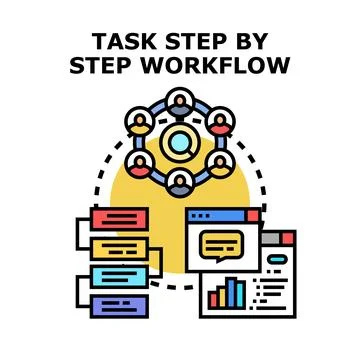 Task step by step workflow concept applying business process Stock Illustration