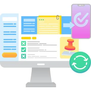 Task synch vector icon in different device 스톡 일러스트