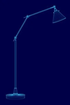 Task table desk lamp Wireframe Vector illustration. 3D. Side view Stock Illustration