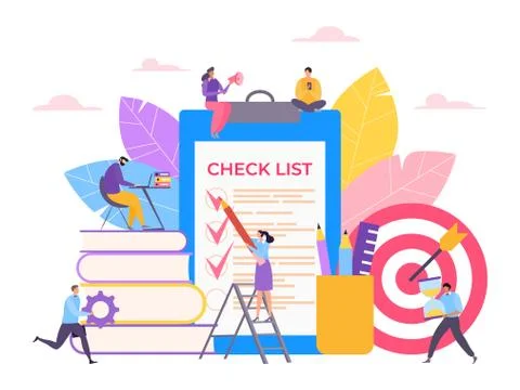 Task time management and check list, character freelancer worker, complete deal Stock Illustration