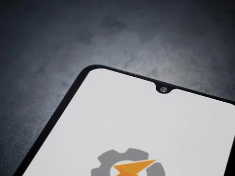 Tasker app launch screen on smartphone on dark marble stone background Stock Photos