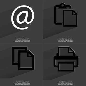 At, Tasklist, Copy, Printer icon sign. Set of Symbols with Flat design and Lo Stock Illustration
