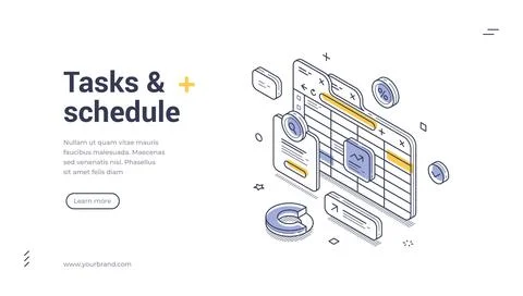 Tasks And Schedule Management Isometric Banner Template Vector Illustration Illustrazione stock