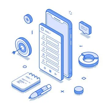 Tasks and schedule management with modern isometric line illustration Stock Illustration