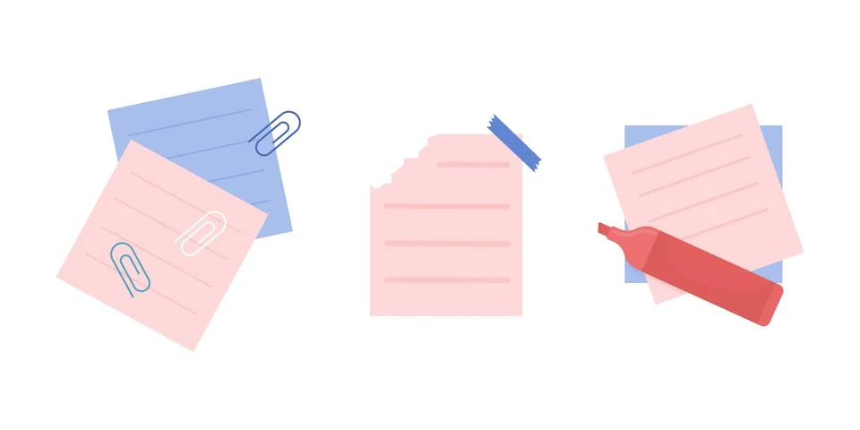 Tasks on note papers semi flat color vector object set 库存插图