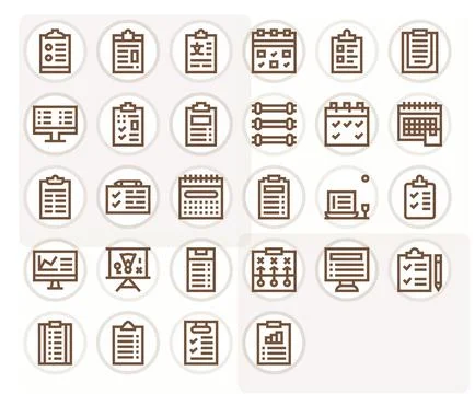 Tasks PIXEL Perfect Vector Set with 28 128x128 Bold Line Icons Illustrazione stock